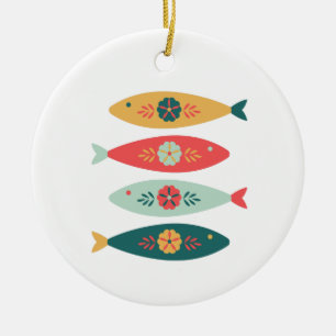 Folkkunst Schwedischer Fisch Keramik Ornament