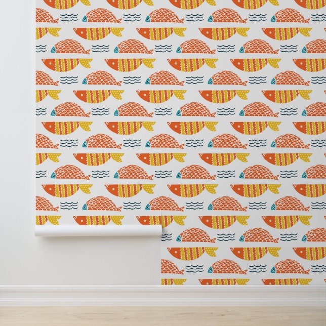 Folkkunst schwimmen Fischmuster Tapete (Anwendung)
