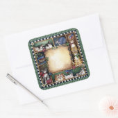 Folkkunstkätzchen Quadratischer Aufkleber (Umschlag)