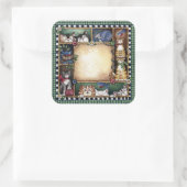 Folkkunstkätzchen Quadratischer Aufkleber (Tasche)