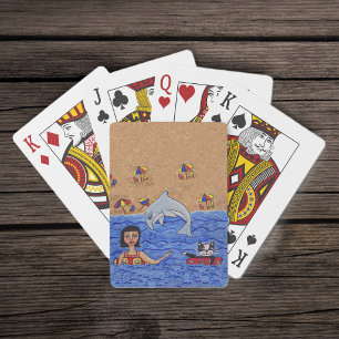 Folkkunstlerin Cat Beach Dolphin Schwimmen Spielkarten