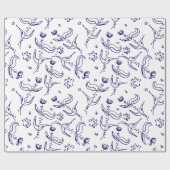 Folkloblaue Rose zeichnend nahtloses Muster Geschenkpapier (Flach)