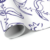 Folkloblaue Rose zeichnend nahtloses Muster Geschenkpapier (Rolleneckpunkt)