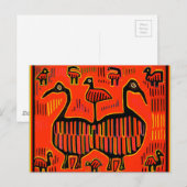 Folklore Art farbenfrohe Vögel Postkarte (Vorne/Hinten)