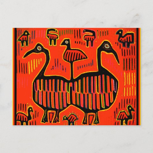 Folklore Art farbenfrohe Vögel Postkarte (Vorderseite)