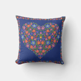 Folklore Art Floral Heart on Royal Blue Pillow Kissen