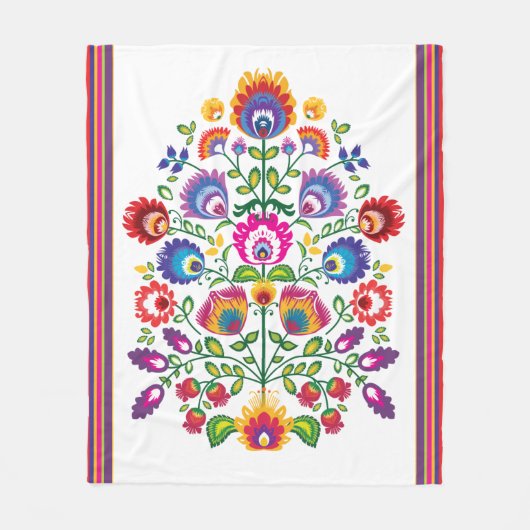 Folklore-Blume, Farbmix 3 Fleecedecke (Vorderseite)