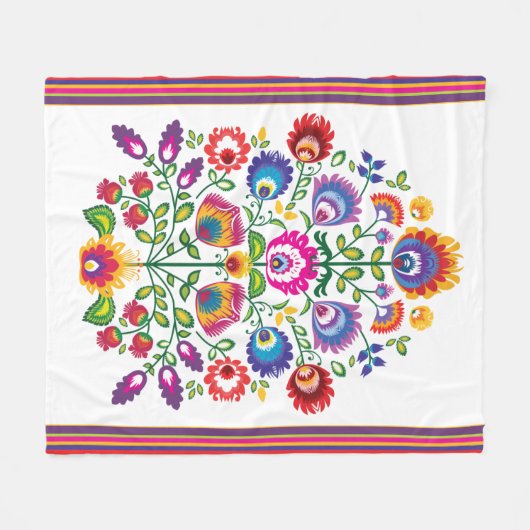 Folklore-Blume, Farbmix 3 Fleecedecke (Vorderseite (Horizontal))