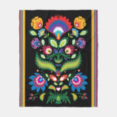 Folklore-Blume, Farbmix 5 auf schwarz Fleecedecke (Vorderseite)