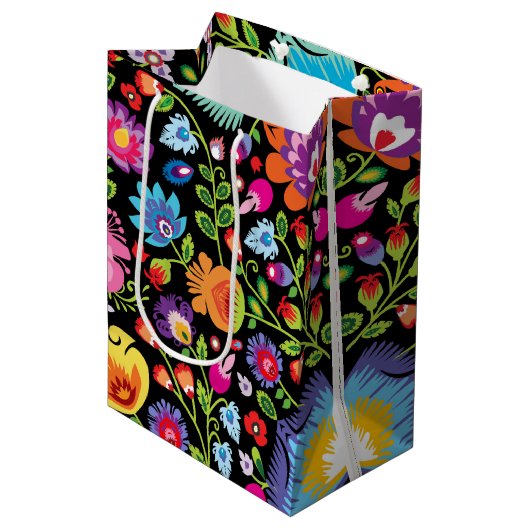 Folklore Blume Wycinanki   Mittlere Geschenktüte (Vorderseite Schrägansicht)