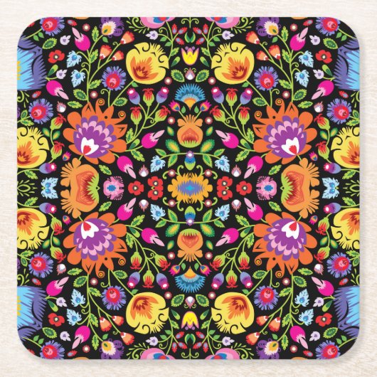 Folklore Blume Wycinanki Rechteckiger Pappuntersetzer (Vorderseite)