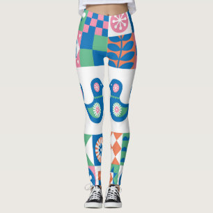 Folklore-Blumenkarte: Skandinavisches Design. Leggings