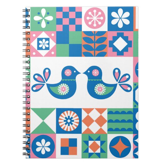 Folklore-Blumenkarte: Skandinavisches Design. Notizblock (Vorderseite)