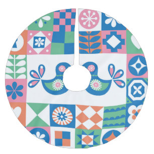 Folklore-Blumenkarte: Skandinavisches Design. Polyester Weihnachtsbaumdecke