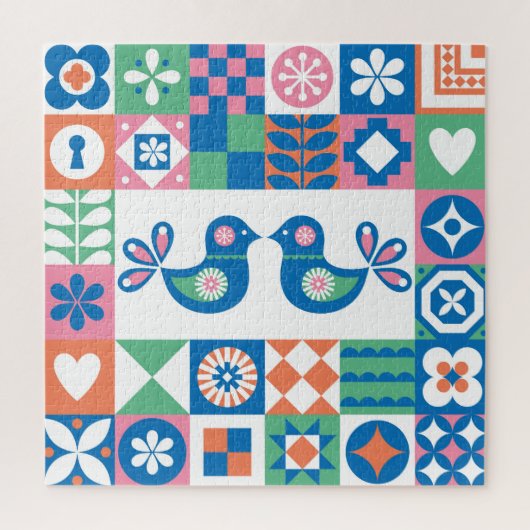 Folklore-Blumenkarte: Skandinavisches Design. Puzzle (Vertikal)