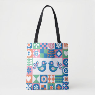 Folklore-Blumenkarte: Skandinavisches Design. Tasche