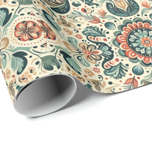 Folklore Charm: Artisanal Folk Art Wrapping Paper Geschenkpapier (Rolleneckpunkt)
