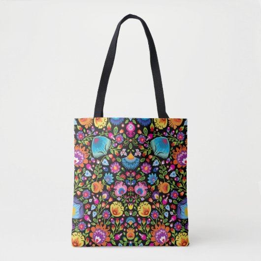 Folklore flowers Wycinanki black Tasche (Vorderseite)