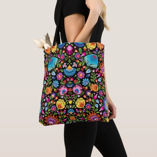 Folklore flowers Wycinanki black  Tasche (Von Nahem)