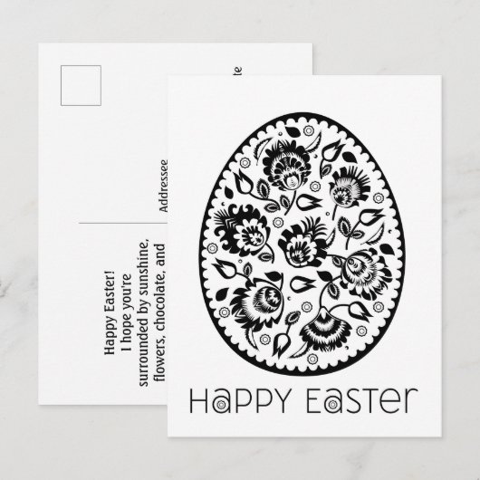 Folklore Happy Oaster Black&White [egg] Postkarte (Vorne/Hinten)
