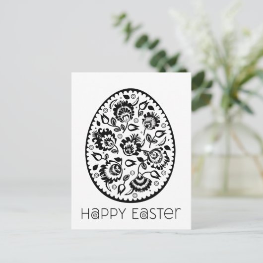 Folklore Happy Oaster Black&White [egg] Postkarte (Stehend Vorderseite)