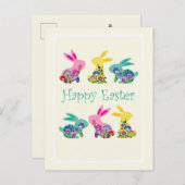 Folklore Happy Oaster Bunnies gelb Postkarte (Vorne/Hinten)