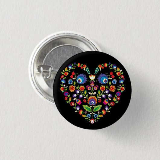 Folklore-Herz, Wycinanki-Stil Button (Vorne & Hinten)