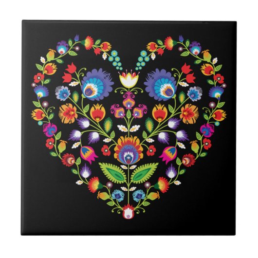 Folklore-Herz, Wycinanki-Stil   Fliese (Vorderseite)