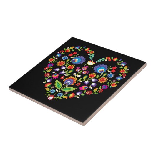 Folklore-Herz, Wycinanki-Stil   Fliese (Seite)