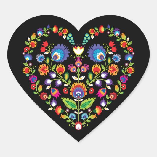 Folklore-Herz, Wycinanki-Stil Herz-Aufkleber (Vorderseite)
