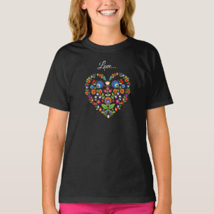 Folklore-Herz, Wycinanki-Stil mit Text T-Shirt