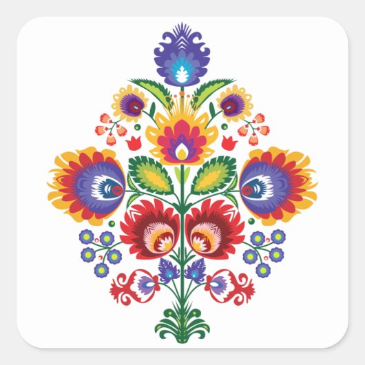 Folklore-Komposition auf weiß Quadratischer Aufkleber (Vorderseite)