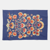 💙 💛 🧡 Folklore mit gelben Blumen und Vögeln Geschirrtuch (Horizontal)