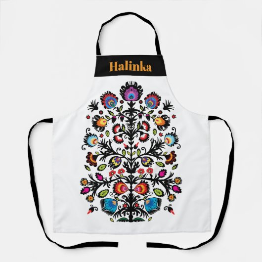 Folklore mit schwarzem Schnitt Wycinanki Schürze (Vorderseite)