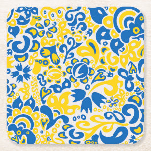 Folklore-Muster mit Farben der ukrainischen Flagge Rechteckiger Pappuntersetzer