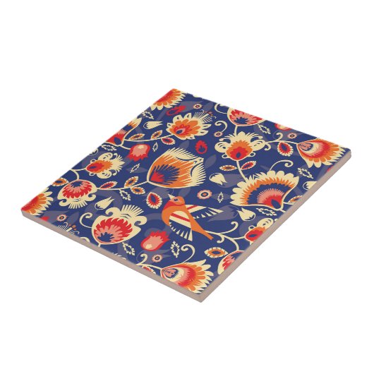 💛 🧡 💙 Folklore-Muster mit gelben Blumen 002  Fliese (Seite)