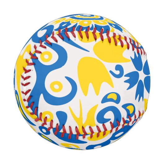 Folklore-Muster mit ukrainischen Flaggenfarben Baseball (Vorderseite Links)