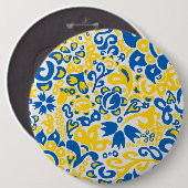 Folklore-Muster mit ukrainischen Flaggenfarben Button (Vorne & Hinten)