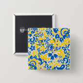 Folklore-Muster mit ukrainischen Flaggenfarben Button (Vorne & Hinten)