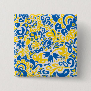 Folklore-Muster mit ukrainischen Flaggenfarben Button