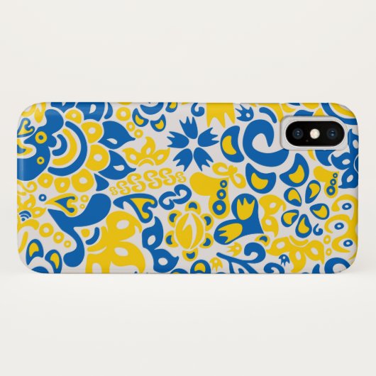 Folklore-Muster mit ukrainischen Flaggenfarben Case-Mate iPhone Hülle (Rückseite (Horizontal))