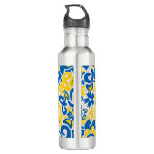 Folklore-Muster mit ukrainischen Flaggenfarben Edelstahlflasche (Rückseite)