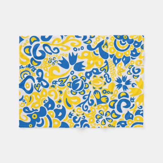 Folklore-Muster mit ukrainischen Flaggenfarben Fleecedecke (Vorderseite (Horizontal))