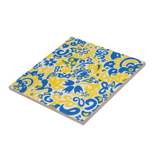 Folklore-Muster mit ukrainischen Flaggenfarben Fliese (Seite)