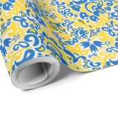 Folklore-Muster mit ukrainischen Flaggenfarben Geschenkpapier (Rolleneckpunkt)