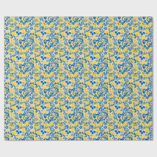Folklore-Muster mit ukrainischen Flaggenfarben Geschenkpapier (Flach)