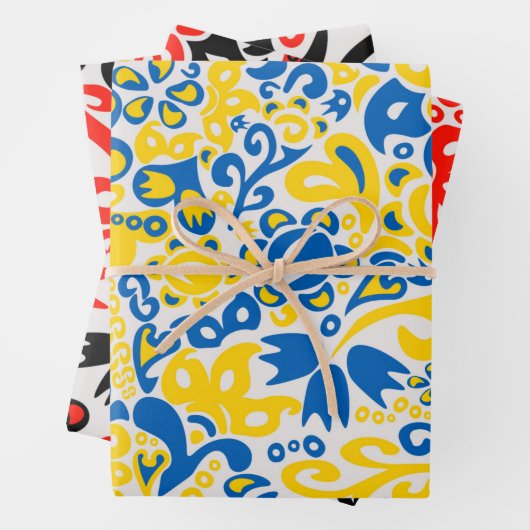 Folklore-Muster mit ukrainischen Flaggenfarben Geschenkpapier Set (Beispiel)