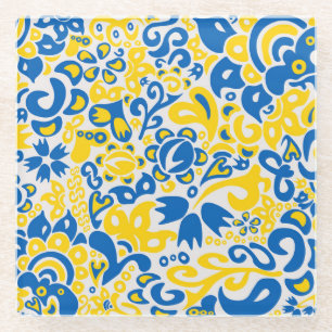 Folklore-Muster mit ukrainischen Flaggenfarben Glasuntersetzer