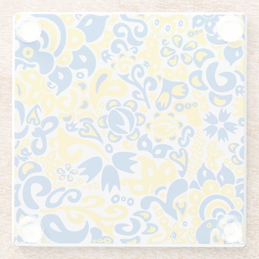 Folklore-Muster mit ukrainischen Flaggenfarben Glasuntersetzer (Rückseite)