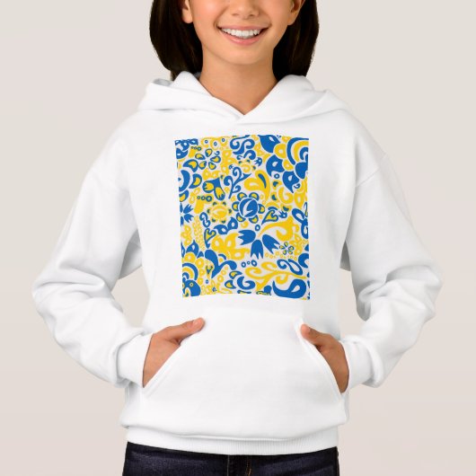 Folklore-Muster mit ukrainischen Flaggenfarben Hoodie (Vorderseite)